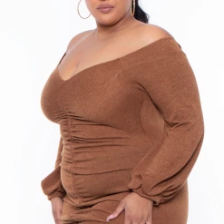 Bluebell Dresses Plus Size Liz Ruched Mini Dress - Camel