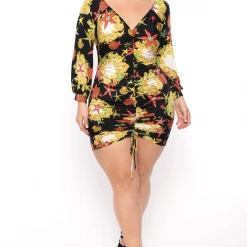 Bluebell Plus Size Mirror Ruched Mini Dress - Black Dresses