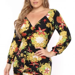 Bluebell Plus Size Mirror Ruched Mini Dress - Black Dresses
