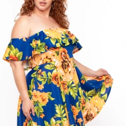 Bluebell Dresses Plus Size Mishka Floral Frill Dress - Royal 11 Bluebell Dresses Plus Size Mishka Floral Frill Dress - Royal