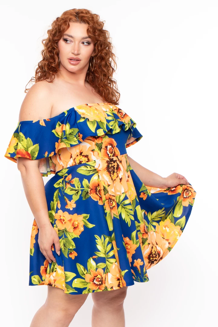Bluebell Dresses Plus Size Mishka Floral Frill Dress - Royal 6 Bluebell Dresses Plus Size Mishka Floral Frill Dress - Royal