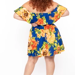 Bluebell Dresses Plus Size Mishka Floral Frill Dress - Royal 13 Bluebell Dresses Plus Size Mishka Floral Frill Dress - Royal