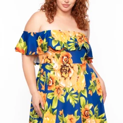 Bluebell Dresses Plus Size Mishka Floral Frill Dress - Royal 10 Bluebell Dresses Plus Size Mishka Floral Frill Dress - Royal