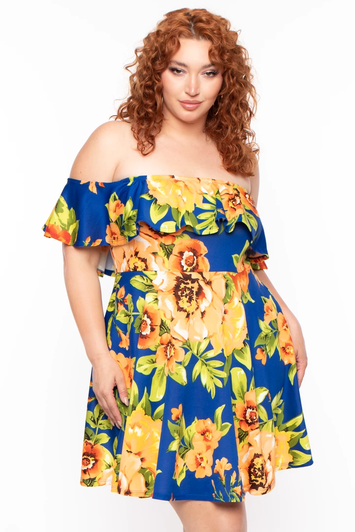 Bluebell Dresses Plus Size Mishka Floral Frill Dress - Royal 5 Bluebell Dresses Plus Size Mishka Floral Frill Dress - Royal