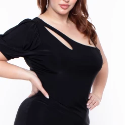 Bluebell Little Black Styles Plus Size One Shoulder Keyhole Dress - Black