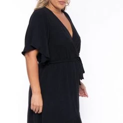 Bluebell Back In Stock Plus Size Tati Surplice Ruffle Dress - Black