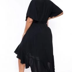 Bluebell Back In Stock Plus Size Tati Surplice Ruffle Dress - Black