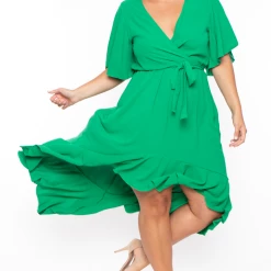 Bluebell Plus Size Tati Surplice Ruffle Dress - Green 10 Bluebell Plus Size Tati Surplice Ruffle Dress - Green