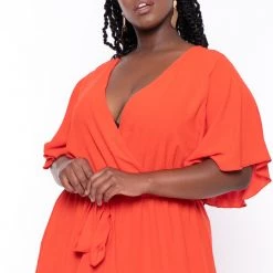 Bluebell New Arrivals Plus Size Tati Surplice Ruffle Dress - Tangerine