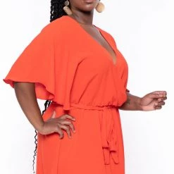 Bluebell New Arrivals Plus Size Tati Surplice Ruffle Dress - Tangerine
