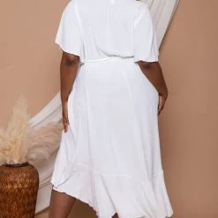Bluebell Plus Size Tati Surplice Ruffle Dress - White New Arrivals