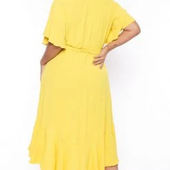 Bluebell Plus Size Tati Surplice Ruffle Dress - Yellow New Arrivals