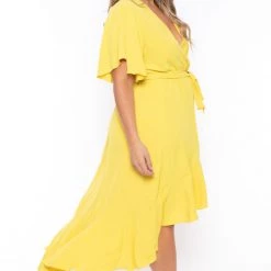 Bluebell Plus Size Tati Surplice Ruffle Dress - Yellow New Arrivals