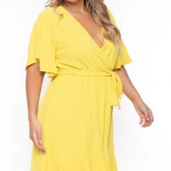 Bluebell Plus Size Tati Surplice Ruffle Dress - Yellow New Arrivals