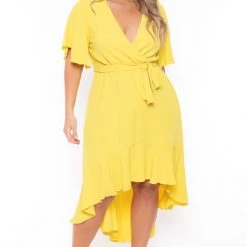 Bluebell Plus Size Tati Surplice Ruffle Dress - Yellow New Arrivals