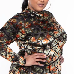 Bluebell Plus Size Tile Burn Out Bodycon Dress - Olive