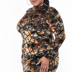 Bluebell Plus Size Tile Burn Out Bodycon Dress - Olive