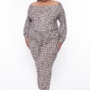 Bluebell Plus Size Leopard One Shoulder Jumpsuit - Brown