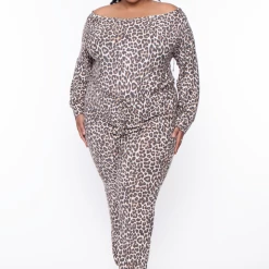 Bluebell Plus Size Leopard One Shoulder Jumpsuit - Brown