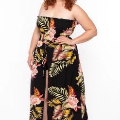 Bluebell Party Jumpsuilts Plus Size Floral Smocked Strapless Romper - Black 10 Bluebell Party Jumpsuilts Plus Size Floral Smocked Strapless Romper - Black