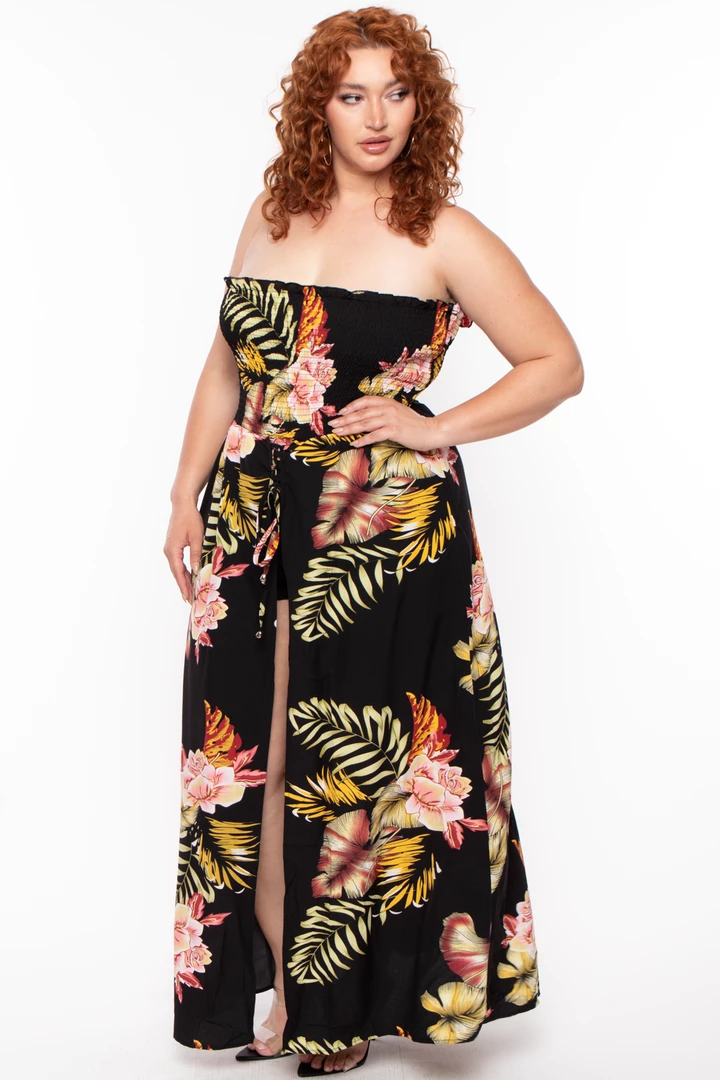 Bluebell Party Jumpsuilts Plus Size Floral Smocked Strapless Romper - Black 6 Bluebell Party Jumpsuilts Plus Size Floral Smocked Strapless Romper - Black