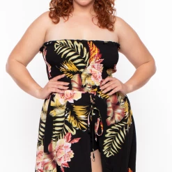 Bluebell Party Jumpsuilts Plus Size Floral Smocked Strapless Romper - Black 9 Bluebell Party Jumpsuilts Plus Size Floral Smocked Strapless Romper - Black