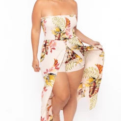 Bluebell Back In Stock Plus Size Floral Smocked Strapless Romper - Ivory 10 Bluebell Back In Stock Plus Size Floral Smocked Strapless Romper - Ivory