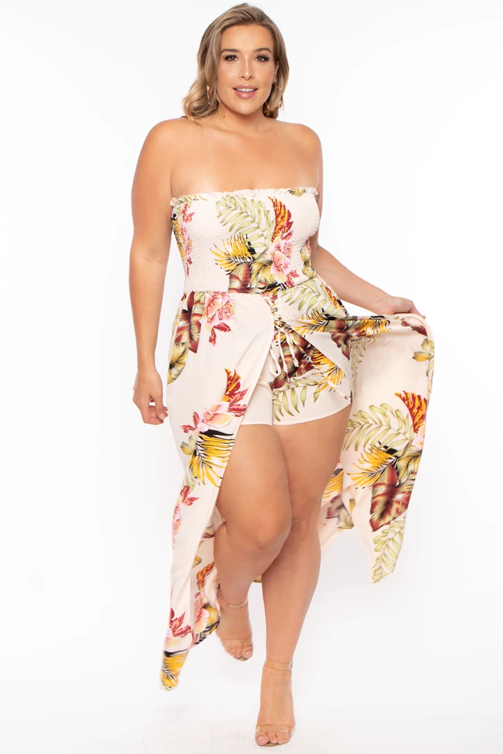 Bluebell Back In Stock Plus Size Floral Smocked Strapless Romper - Ivory 6 Bluebell Back In Stock Plus Size Floral Smocked Strapless Romper - Ivory