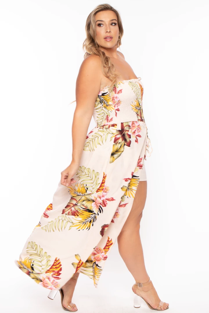 Bluebell Back In Stock Plus Size Floral Smocked Strapless Romper - Ivory 5 Bluebell Back In Stock Plus Size Floral Smocked Strapless Romper - Ivory
