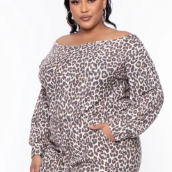 Bluebell Plus Size Leopard One Shoulder Jumpsuit - Brown