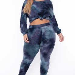 Bluebell Plus Size Tie Dye Twist Back Jogger Set - Blue Matching Sets