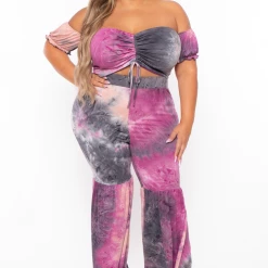 Bluebell Plus Size Tie Dye Top & Bell Bottom Pant Set - Purple