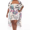 Bluebell Plus Size Dragon Kimono And Dress Set - Taupe Matching Sets