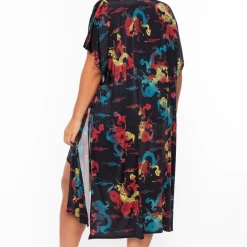 Bluebell Matching Sets Plus Size Dragon Kimono And Dress Set - Black