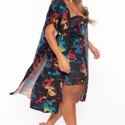 Bluebell Matching Sets Plus Size Dragon Kimono And Dress Set - Black