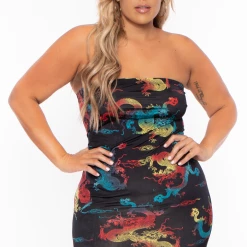 Bluebell Matching Sets Plus Size Dragon Kimono And Dress Set - Black