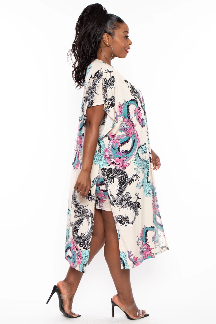 Bluebell Plus Size Dragon Kimono And Dress Set - Taupe Matching Sets 7 Bluebell Plus Size Dragon Kimono And Dress Set - Taupe Matching Sets