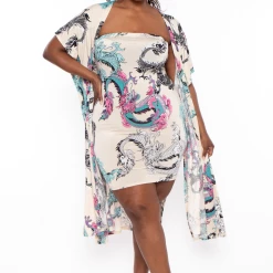 Bluebell Plus Size Dragon Kimono And Dress Set - Taupe Matching Sets 10 Bluebell Plus Size Dragon Kimono And Dress Set - Taupe Matching Sets