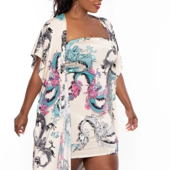 Bluebell Plus Size Dragon Kimono And Dress Set - Taupe Matching Sets 11 Bluebell Plus Size Dragon Kimono And Dress Set - Taupe Matching Sets