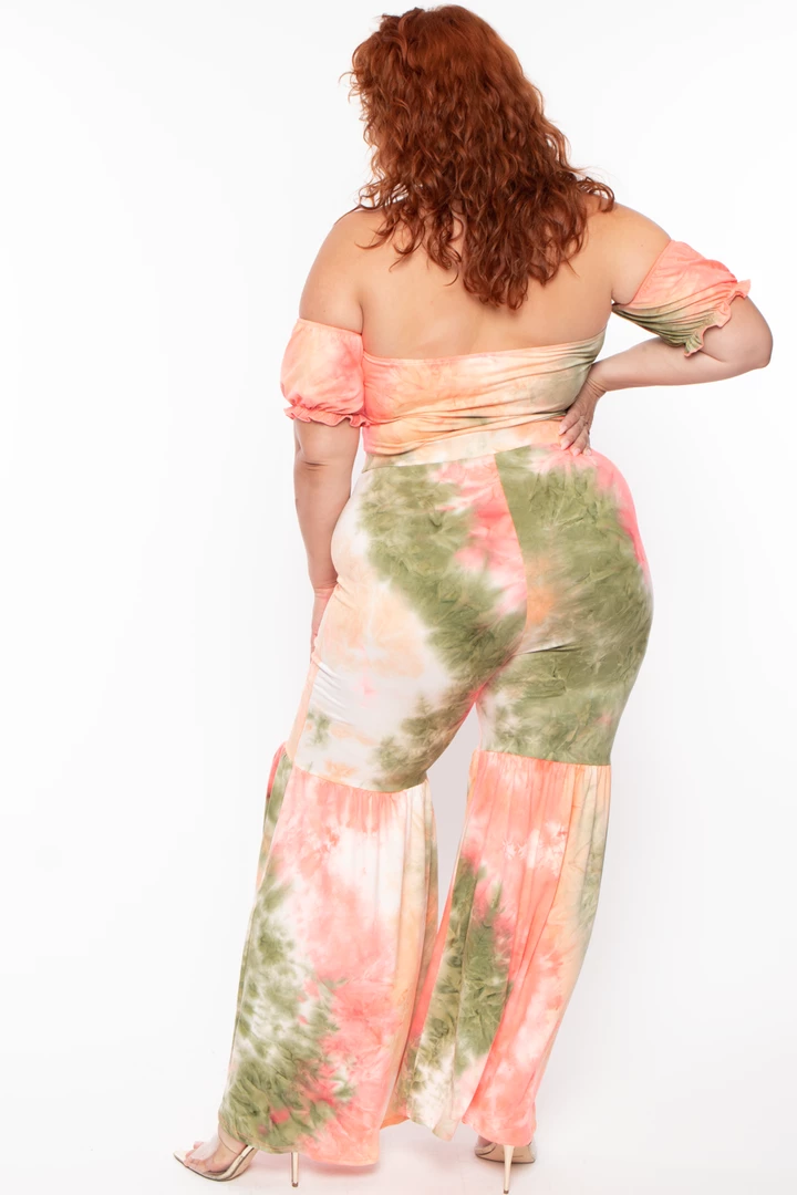 Bluebell Plus Size Tie Dye Top & Bell Bottom Pant Set - Orange 7 Bluebell Plus Size Tie Dye Top & Bell Bottom Pant Set - Orange
