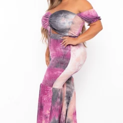 Bluebell Plus Size Tie Dye Top & Bell Bottom Pant Set - Purple