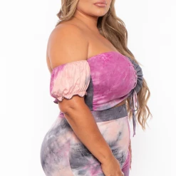 Bluebell Plus Size Tie Dye Top & Bell Bottom Pant Set - Purple