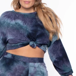 Bluebell Plus Size Tie Dye Twist Back Jogger Set - Blue Matching Sets