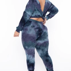 Bluebell Plus Size Tie Dye Twist Back Jogger Set - Blue Matching Sets