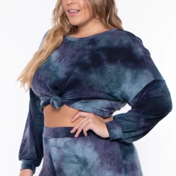 Bluebell Plus Size Tie Dye Twist Back Jogger Set - Blue Matching Sets
