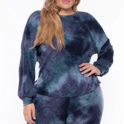 Bluebell Plus Size Tie Dye Twist Back Jogger Set - Blue Matching Sets