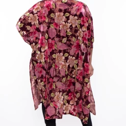 Bluebell Tops Plus Size Floral Mesh Burn Out Kimono - Burgundy