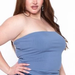 BlueBell Tops Plus Size Raylin Tube Top- Blue