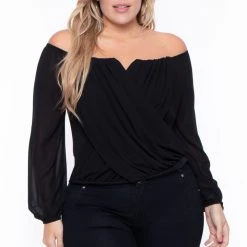 Bluebell Plus Size Aryana Cross Over Top - Black New Arrivals