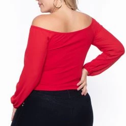 Bluebell New Arrivals Plus Size Aryana Cross Over Top - Red